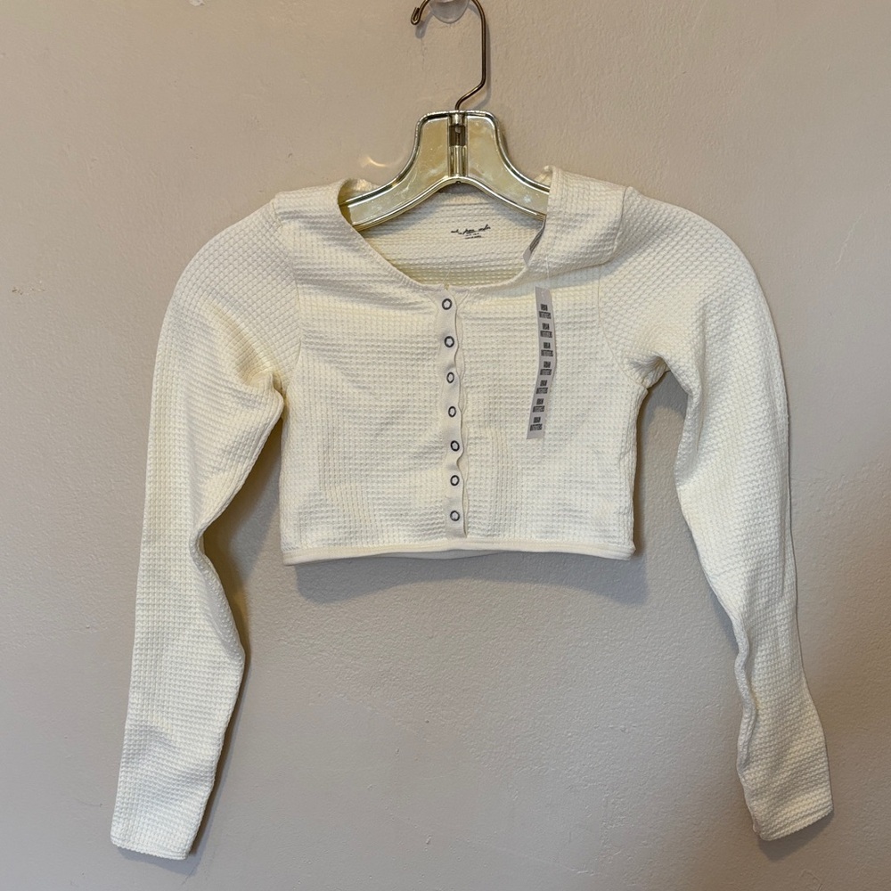 Urban Outfitters Cream Button-Up Crop Top